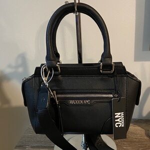 Madden NYC NWT Black Structured Double Handle Satchel Shoulder Crossbody Bag